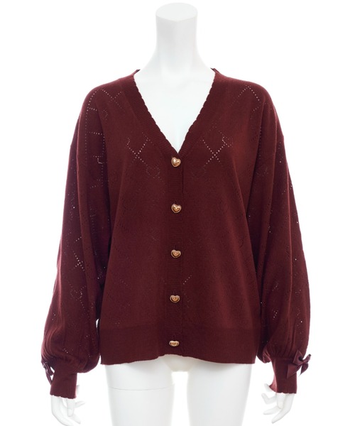 Secret Honey（シークレットハニー）の「ハート透かしカーディガン（カーディガン/ボレロ・レディース・ブラック/ピンク/オフホワイト/ワインレッド・FREE）」の4枚目の写真