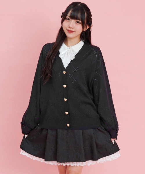 Secret Honey（シークレットハニー）の「ハート透かしカーディガン（カーディガン/ボレロ・レディース・ブラック/ピンク/オフホワイト/ワインレッド・FREE）」の7枚目の写真