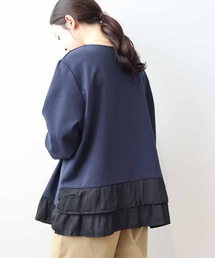 【L～5L 大きいサイズ】カットジョーゼット異素材使いプルオーバー