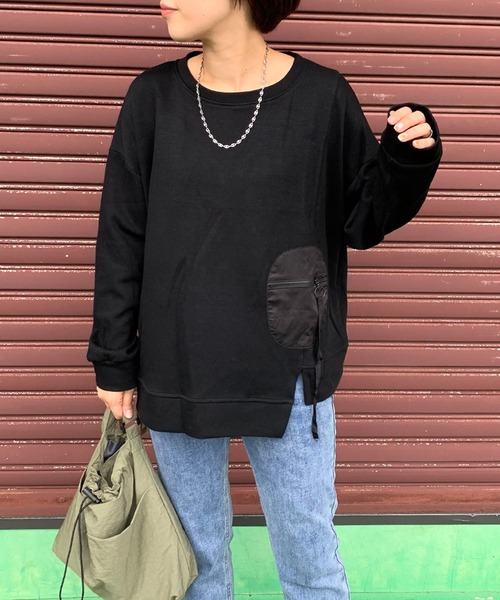 CRB(シーアールビー)の「ジップ付ポケットトップス(Tシャツ/カットソー・レディース・ブラック/カーキ/チャコールグレー・F)」の4枚目の写真