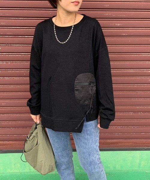 CRB(シーアールビー)の「ジップ付ポケットトップス(Tシャツ/カットソー・レディース・ブラック/カーキ/チャコールグレー・F)」の5枚目の写真