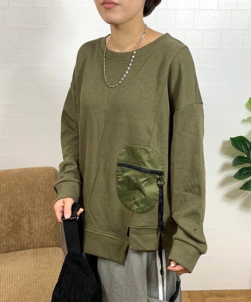 CRB(シーアールビー)の「ジップ付ポケットトップス(Tシャツ/カットソー・レディース・ブラック/カーキ/チャコールグレー・F)」の13枚目の写真
