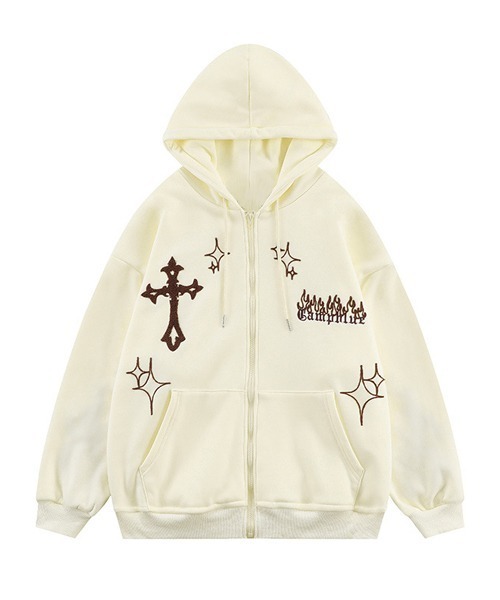 45R フード付きジップアップパーカー サイズ-2 ホワイト 45R フード付きジップアップパーカー