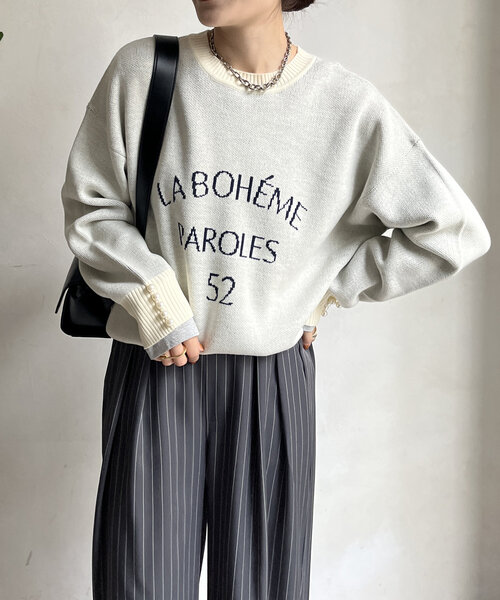 DouDou(ドゥドゥ)の「【WEB限定】 2WAY袖パールロゴニットトップス(ニット/セーター・レディース・ブラック/チャコールグレー/オフホワイト・FREE)」の10枚目の写真