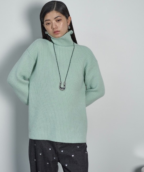 ルネ♡ニットフーディ セール】ルーズフィットリブタートルハイネックニット（ニット