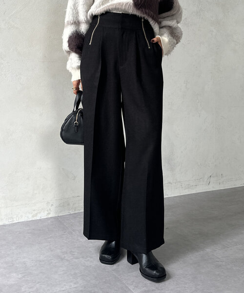 Thevon（ゼボン）の「GOLDジップタックパンツ（スラックス・レディース・チャコールグレー/ブラック/ブラウン・S/M）」の4枚目の写真