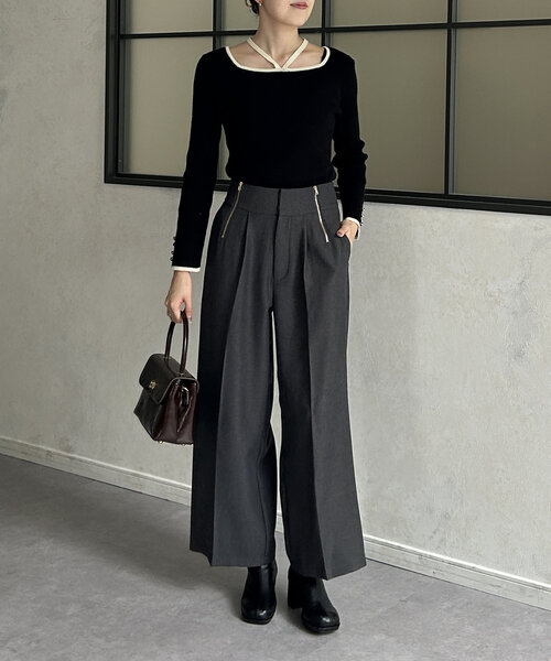 Thevon（ゼボン）の「GOLDジップタックパンツ（スラックス・レディース・チャコールグレー/ブラック/ブラウン・S/M）」の21枚目の写真