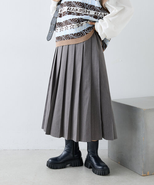w closet（ダブルクローゼット）の「プリーツミディスカート（スカート・レディース・チャコールグレー/ブラウン/ベージュ・FREE）」の5枚目の写真