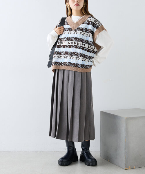 w closet（ダブルクローゼット）の「プリーツミディスカート（スカート・レディース・チャコールグレー/ブラウン/ベージュ・FREE）」の7枚目の写真