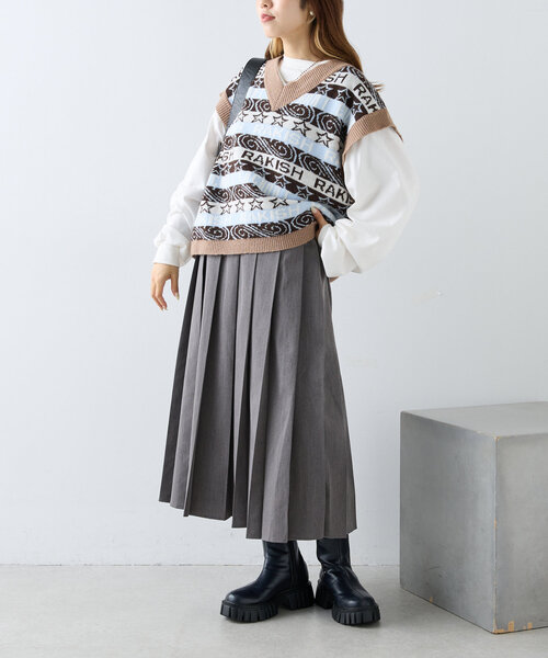 w closet（ダブルクローゼット）の「プリーツミディスカート（スカート・レディース・チャコールグレー/ブラウン/ベージュ・FREE）」の8枚目の写真