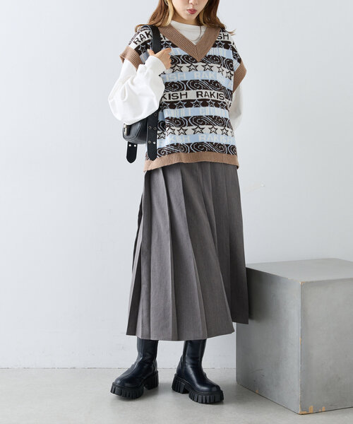 w closet（ダブルクローゼット）の「プリーツミディスカート（スカート・レディース・チャコールグレー/ブラウン/ベージュ・FREE）」の9枚目の写真