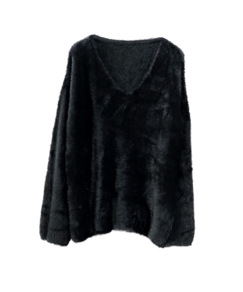 【LVEU.】モヘアVネックシャギーニット(Ai select) / トップス シャギー モヘア セーター ニット Vネック 起毛 ふわふわ 暖かい オーバー ブラック ホワイト（ニット/セーター）｜LVEU.（ラブユ.）