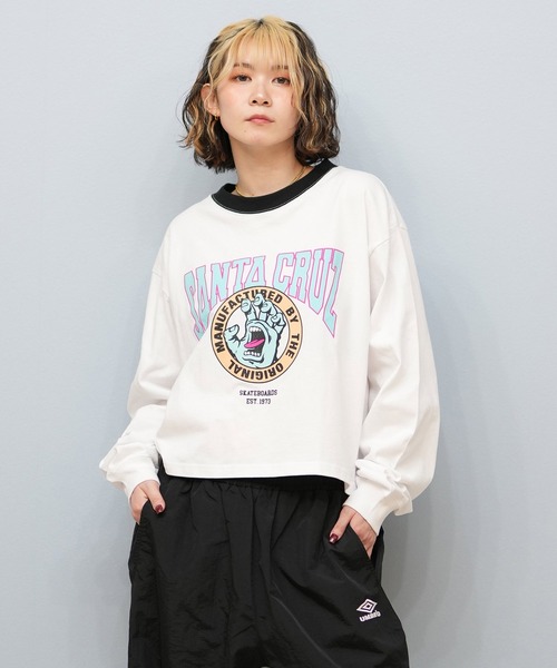 SANTA CRUZ(サンタクルーズ)の「【限定販売】SANTACRUZ/サンタクルーズ クロップド丈ロンT 502251433(Tシャツ/カットソー・レディース・ホワイト/ライトブラック/グレー・L/M)」の1枚目の写真