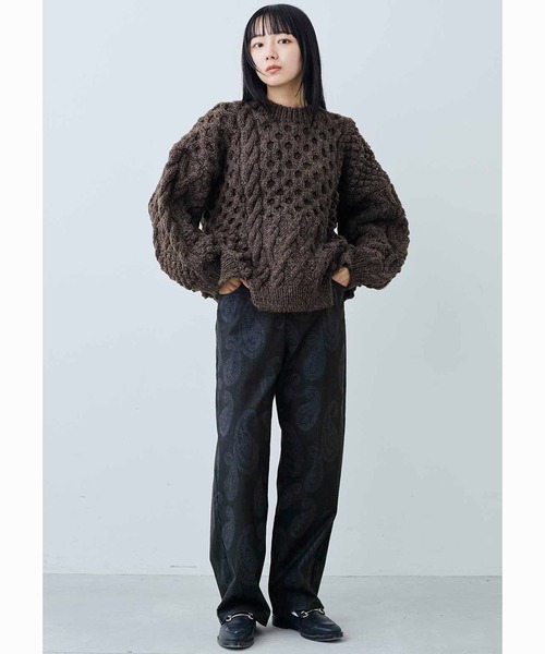 MEDE19F(メデジュウキュウ)の「MEDE19F ペルーで手編みされたパッチワーク風アランニット(ニット/セーター・レディース・ダークブラウン/オフホワイト・ONE SIZE)」の7枚目の写真