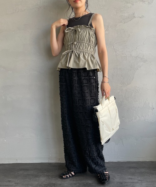 nenom（ネノム）の「[nenom/ネノム] セットアップ可能 ブロックフェザー ワイドイージージャガードパンツ（その他パンツ・レディース・ブラック/チャコール/ベージュ・F）」の12枚目の写真