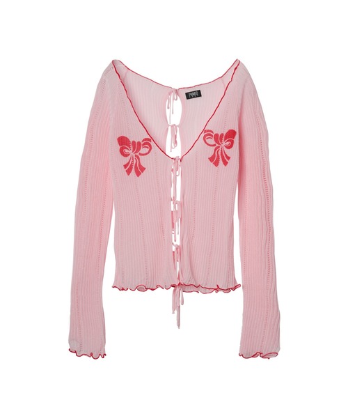 PAMEO POSE(パメオポーズ)の「PP Ribon Net Cardigan(カーディガン/ボレロ・レディース・ブルー/ピンク/ブラック・FREE)」の1枚目の写真