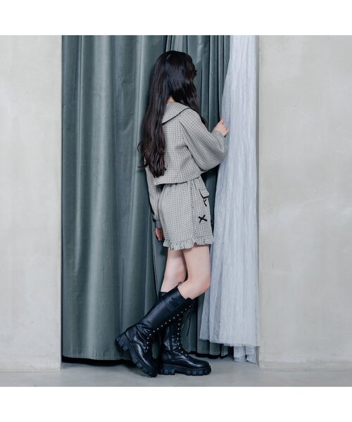 algy（アルジー）の「【セットアップ】ツイードジャケット（セットアップ・キッズ・ブラック/ピンク・XX-SMALL/X-SMALL/MEDIUM/SMALL）」の4枚目の写真