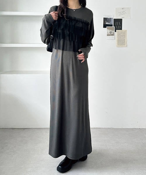 GeeRA(ジーラ)の「チュールドッキングリブワンピース(ワンピース・レディース・ブラック/チャコール・LARGE/MEDIUM)」の1枚目の写真
