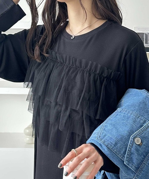 GeeRA(ジーラ)の「チュールドッキングリブワンピース(ワンピース・レディース・ブラック/チャコール・LARGE/MEDIUM)」の2枚目の写真
