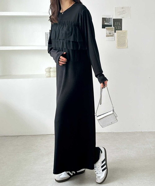 GeeRA(ジーラ)の「チュールドッキングリブワンピース(ワンピース・レディース・ブラック/チャコール・LARGE/MEDIUM)」の5枚目の写真