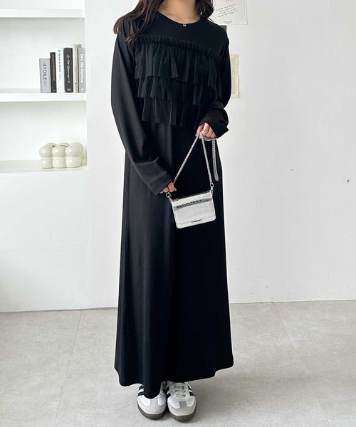 GeeRA(ジーラ)の「チュールドッキングリブワンピース(ワンピース・レディース・ブラック/チャコール・LARGE/MEDIUM)」の4枚目の写真