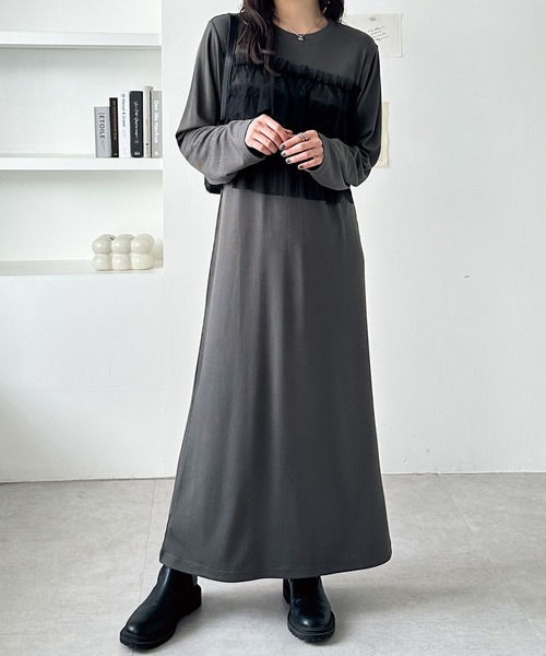 GeeRA(ジーラ)の「チュールドッキングリブワンピース(ワンピース・レディース・ブラック/チャコール・LARGE/MEDIUM)」の16枚目の写真