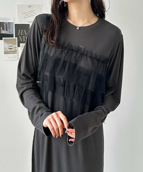 GeeRA(ジーラ)の「チュールドッキングリブワンピース(ワンピース・レディース・ブラック/チャコール・LARGE/MEDIUM)」の14枚目の写真