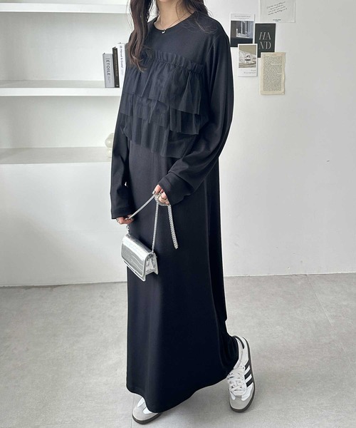 GeeRA(ジーラ)の「チュールドッキングリブワンピース(ワンピース・レディース・ブラック/チャコール・LARGE/MEDIUM)」の11枚目の写真