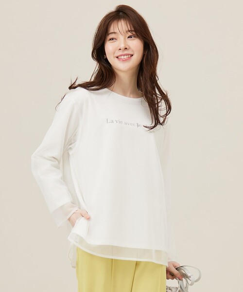ANY SIS(エニィスィス)の「【貴島明日香さんコラボ】チュールレイニャード猫 Tシャツ(Tシャツ/カットソー・レディース・ライトグレー系/アイボリー系・2)」の2枚目の写真