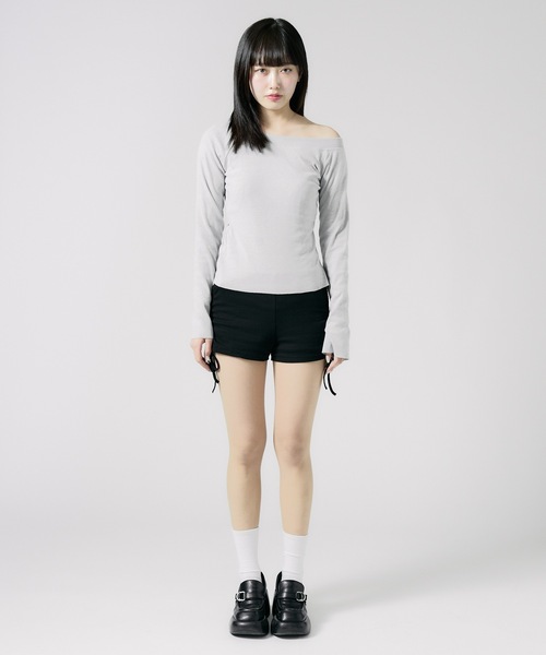 Chick(チック)の「Soft Tach Offshoulder Knit Sewn / ソフトタッチ オフショル ニットソー 夏物 夏服(Tシャツ/カットソー・レディース・グレー/ブラック・FREE)」の12枚目の写真