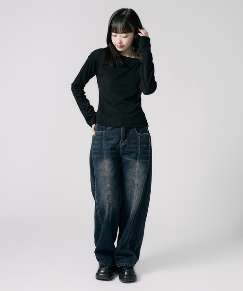 Chick(チック)の「Soft Tach Offshoulder Knit Sewn / ソフトタッチ オフショル ニットソー 夏物 夏服(Tシャツ/カットソー・レディース・グレー/ブラック・FREE)」の8枚目の写真