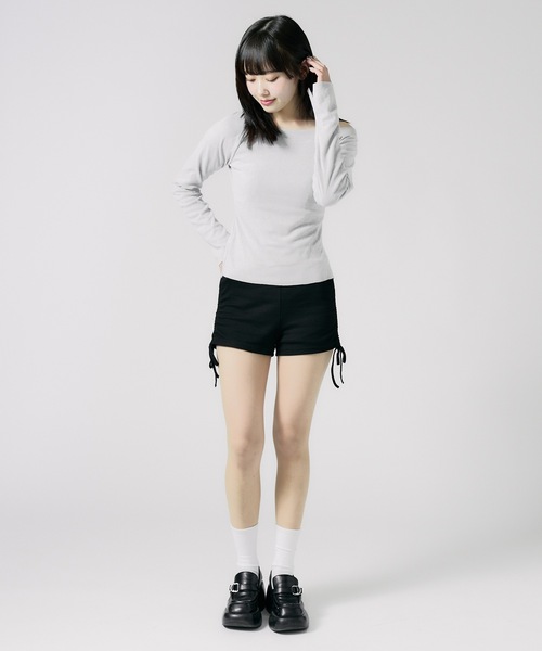 Chick(チック)の「Soft Tach Offshoulder Knit Sewn / ソフトタッチ オフショル ニットソー 夏物 夏服(Tシャツ/カットソー・レディース・グレー/ブラック・FREE)」の13枚目の写真