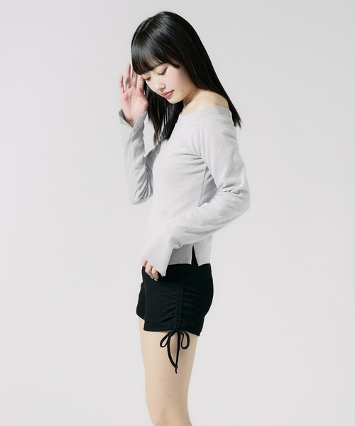 Chick(チック)の「Soft Tach Offshoulder Knit Sewn / ソフトタッチ オフショル ニットソー 夏物 夏服(Tシャツ/カットソー・レディース・グレー/ブラック・FREE)」の11枚目の写真