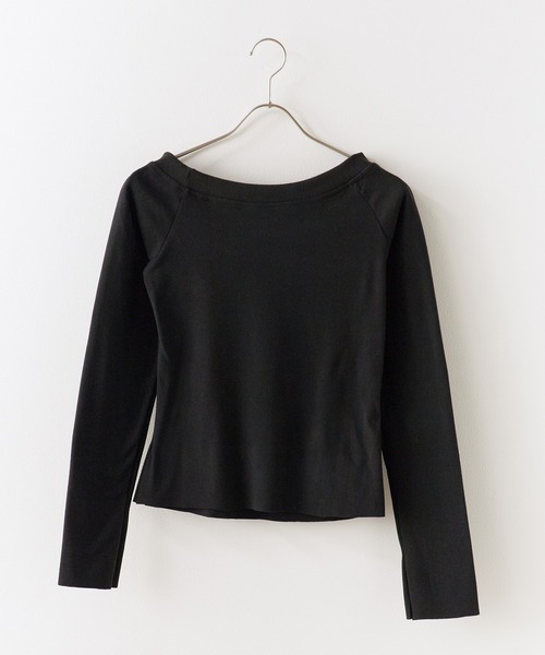 Chick(チック)の「Soft Tach Offshoulder Knit Sewn / ソフトタッチ オフショル ニットソー 夏物 夏服(Tシャツ/カットソー・レディース・グレー/ブラック・FREE)」の3枚目の写真