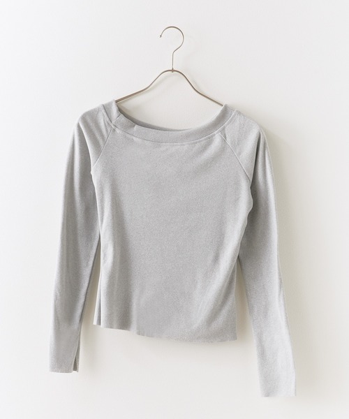 Chick(チック)の「Soft Tach Offshoulder Knit Sewn / ソフトタッチ オフショル ニットソー 夏物 夏服(Tシャツ/カットソー・レディース・グレー/ブラック・FREE)」の9枚目の写真