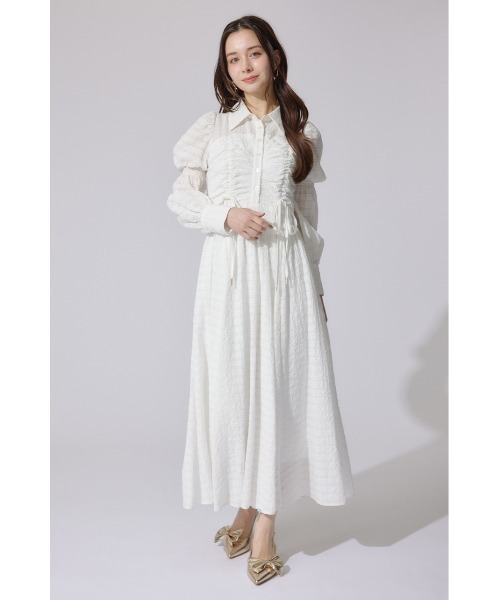セール】フロントシャーリングリボンシャツフレアワンピース 春服
