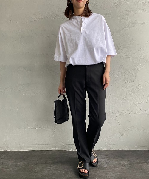 Healthknit（ヘルスニット）の「[HEALTHKNIT/ヘルスニット] 別注 ビッグシルエット ヘンリーネックTシャツ（Tシャツ/カットソー・レディース・ブラック/ホワイト/オートミール・S/M/L/XL/XXL）」の4枚目の写真