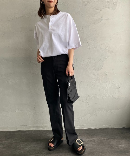 Healthknit（ヘルスニット）の「[HEALTHKNIT/ヘルスニット] 別注 ビッグシルエット ヘンリーネックTシャツ（Tシャツ/カットソー・レディース・ブラック/ホワイト/オートミール・S/M/L/XL/XXL）」の11枚目の写真