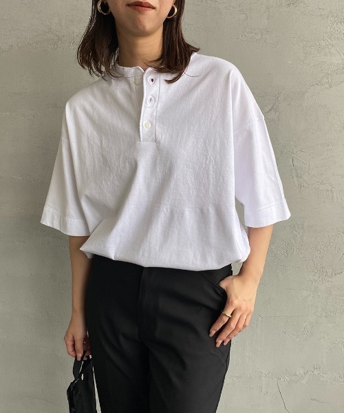 Healthknit（ヘルスニット）の「[HEALTHKNIT/ヘルスニット] 別注 ビッグシルエット ヘンリーネックTシャツ（Tシャツ/カットソー・レディース・ブラック/ホワイト/オートミール・S/M/L/XL/XXL）」の9枚目の写真