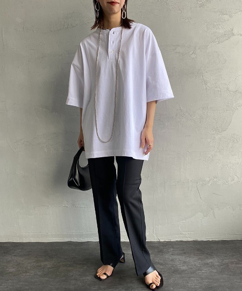 Healthknit（ヘルスニット）の「[HEALTHKNIT/ヘルスニット] 別注 ビッグシルエット ヘンリーネックTシャツ（Tシャツ/カットソー・レディース・ブラック/ホワイト/オートミール・S/M/L/XL/XXL）」の5枚目の写真