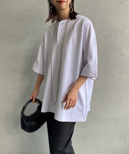 Healthknit（ヘルスニット）の「[HEALTHKNIT/ヘルスニット] 別注 ビッグシルエット ヘンリーネックTシャツ（Tシャツ/カットソー・レディース・ブラック/ホワイト/オートミール・S/M/L/XL/XXL）」の20枚目の写真