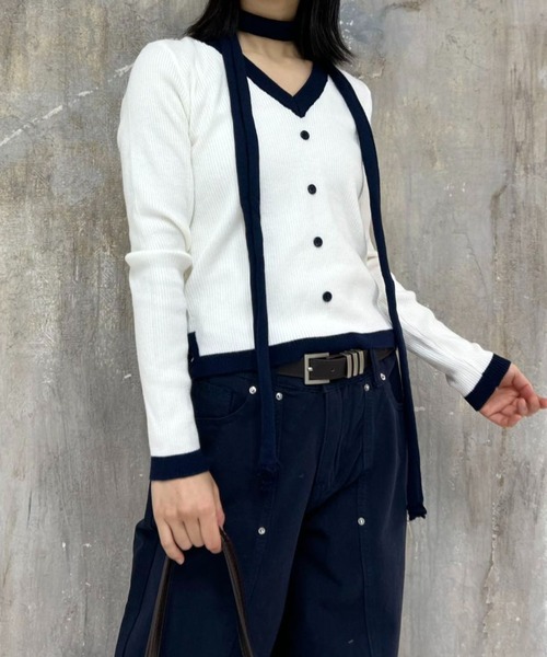 mebole（メボレ）の「バイカラーチョーカーネックトップ（Tシャツ/カットソー・レディース・ホワイト/ブラウン/グレー・FREE）」の6枚目の写真