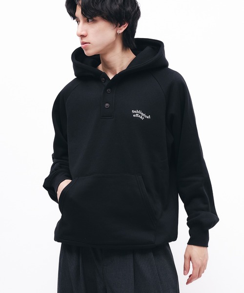 パーカー・フーディ Ami Relaxed-Fit Black Cotton Hoodie セール】HENRY NECK WAVE LOGO HOODIE / ヘンリーネックウェーブ
