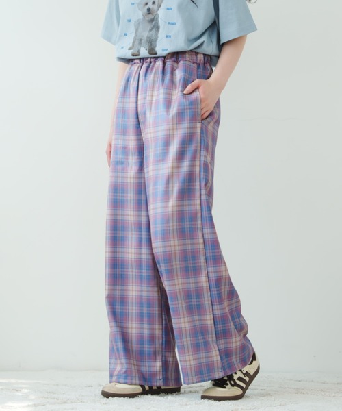 eLur(エラー)の「【eLur】チェックパンツ(その他パンツ・レディース・ブルー/オレンジ・MEDIUM/SMALL)」の1枚目の写真