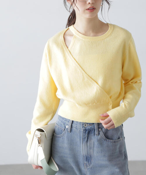 FREE'S MART（フリーズマート）の「◆[WEB限定]キャミレイヤードカシュクールニット（ニット/セーター・レディース・イエロー/ブルー/グレー/ホワイト・FREE）」の4枚目の写真