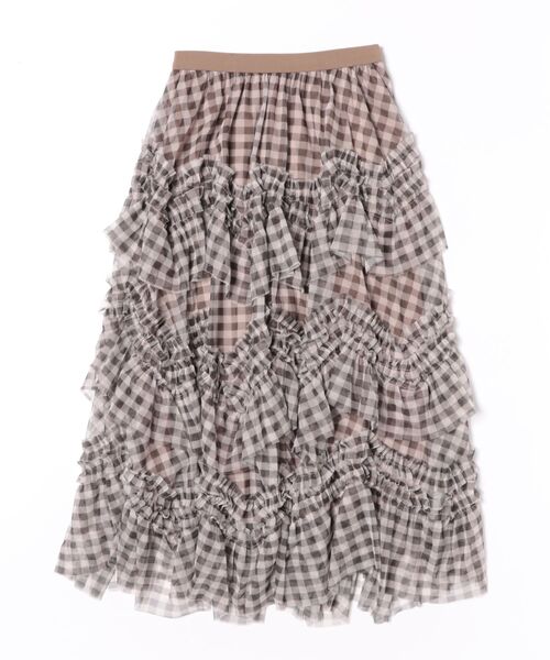frunco（フランコ）の「【新色追加】ギンガムチェック段フリルスカート（スカート・レディース・ピンク/ブラック/ブラウン・FREE）」の3枚目の写真