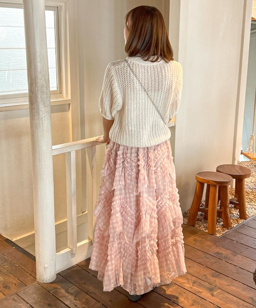 frunco（フランコ）の「【新色追加】ギンガムチェック段フリルスカート（スカート・レディース・ピンク/ブラック/ブラウン・FREE）」の7枚目の写真