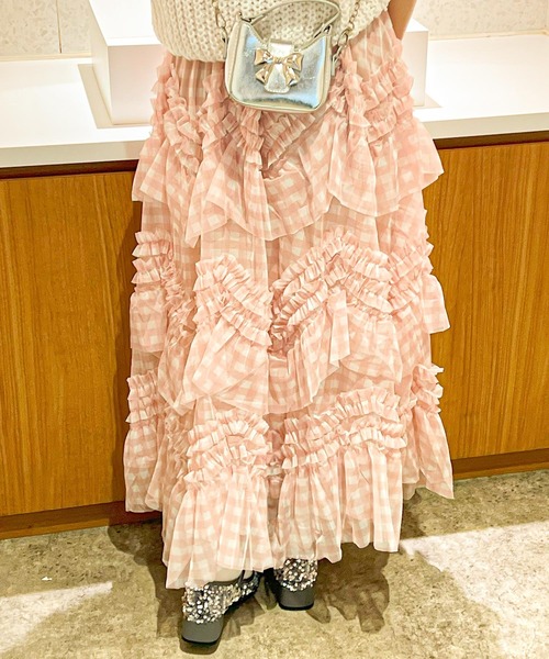 frunco（フランコ）の「【新色追加】ギンガムチェック段フリルスカート（スカート・レディース・ピンク/ブラック/ブラウン・FREE）」の9枚目の写真