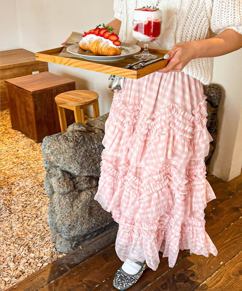 frunco（フランコ）の「【新色追加】ギンガムチェック段フリルスカート（スカート・レディース・ピンク/ブラック/ブラウン・FREE）」の13枚目の写真