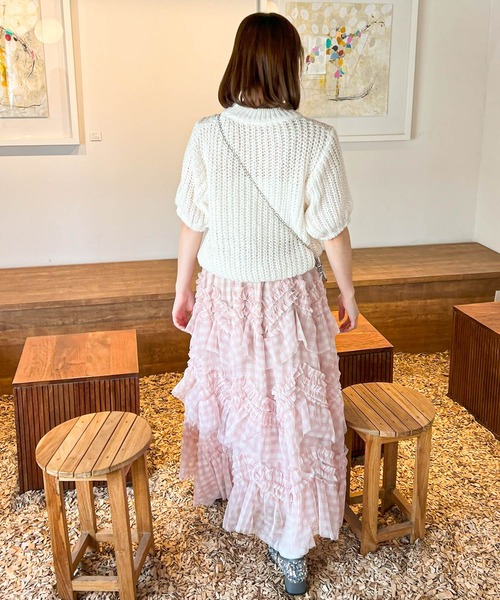 frunco（フランコ）の「【新色追加】ギンガムチェック段フリルスカート（スカート・レディース・ピンク/ブラック/ブラウン・FREE）」の8枚目の写真